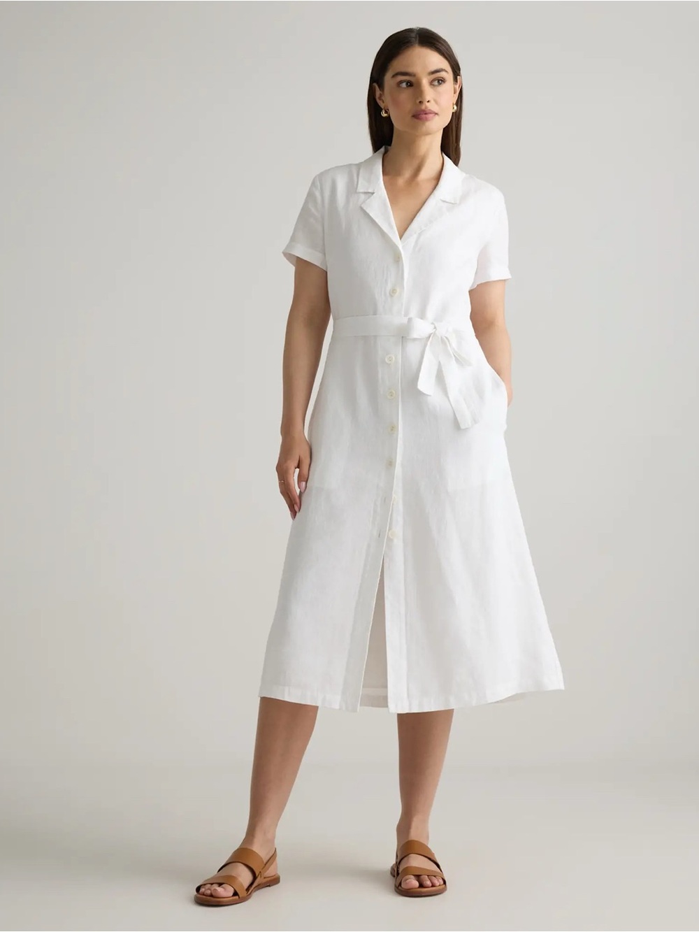 Quince White 100% European Linen Button Front Dress
